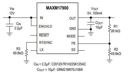 4V~21V 100mA 结构紧凑降压型µModule电源模块MAXM17900