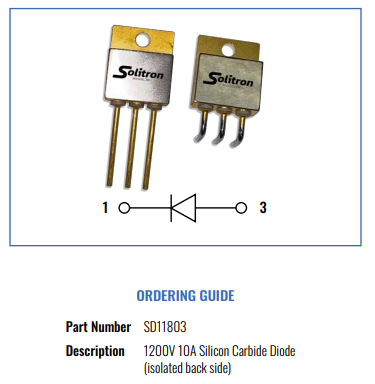 SD11803高温1200V碳化硅肖特基二极管Solitron